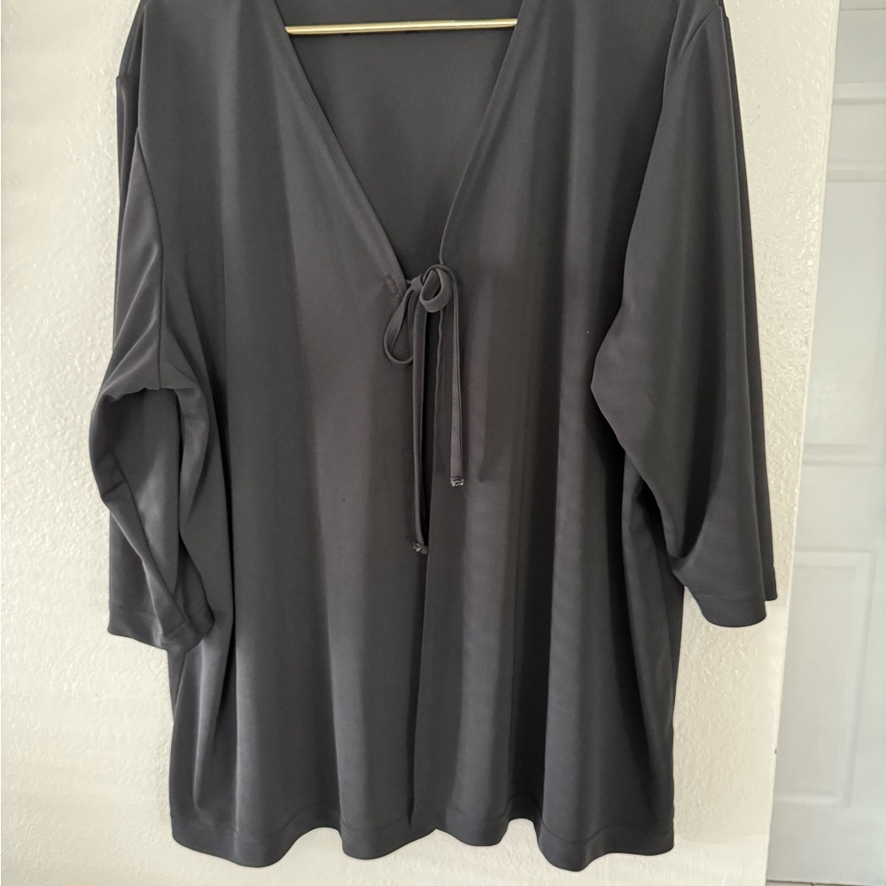 Kathie Lee Collection Gray Tie Front Blouse